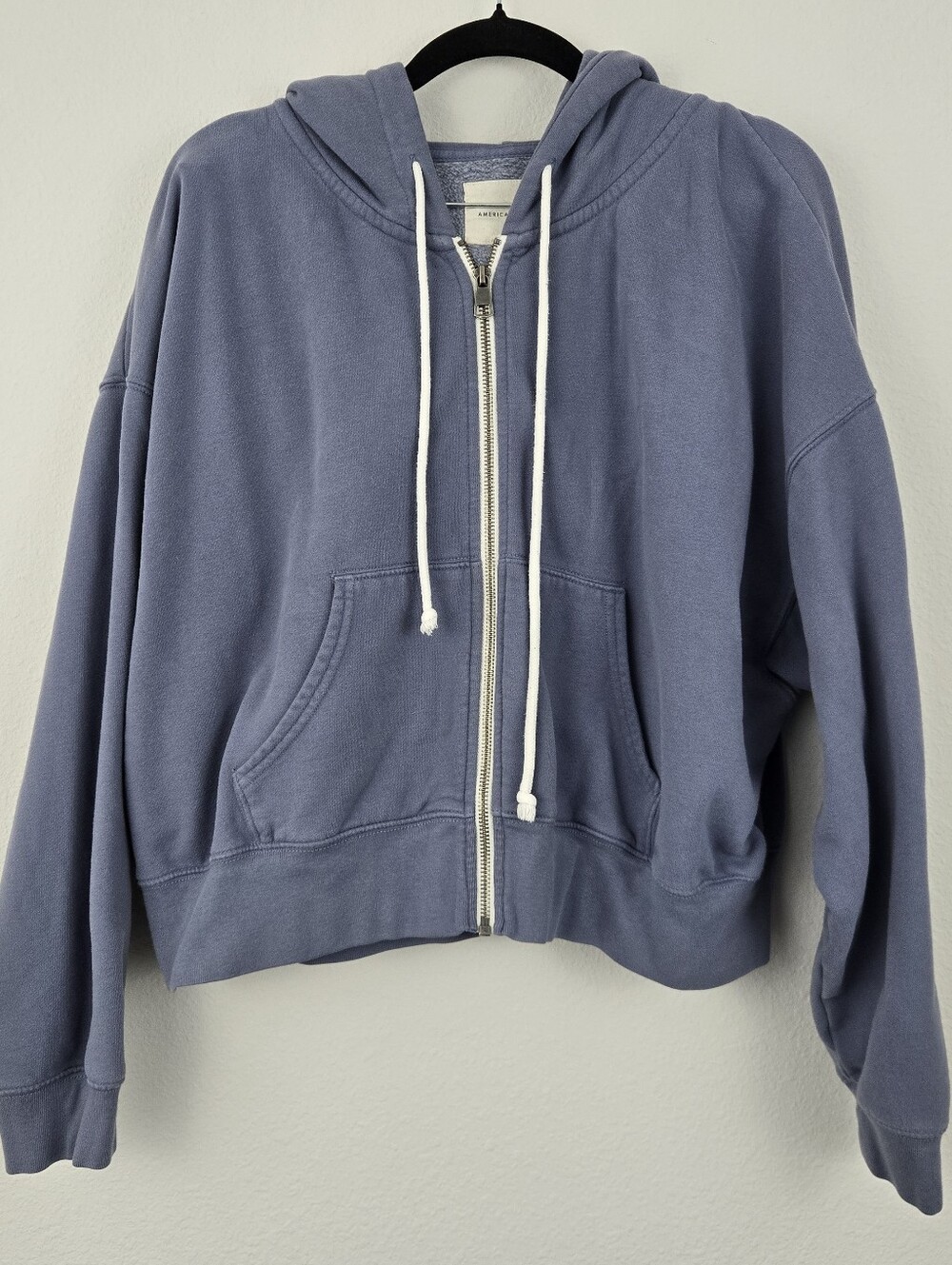 Blue American Eagle Zipped Cropped Hoodie